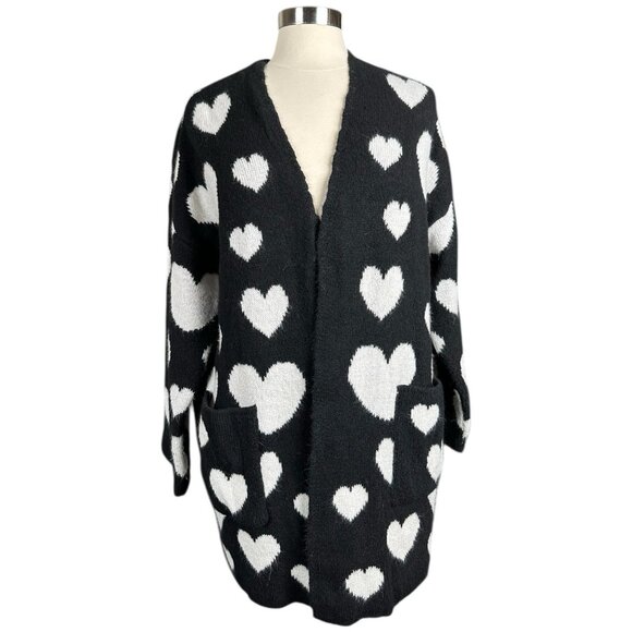 Maeve Anthropologie Sweater Womens XS Cardigan hearts black white open casual - Picture 3 of 15